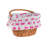 Bavlnená výstelka do košíka - bielo-sivé pásy s ružovými mašľami 